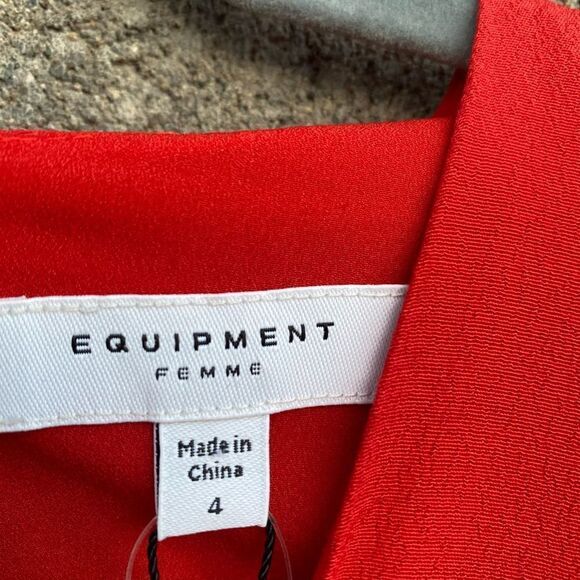NWT EQUIPMENT Twist Front Long Sleeve Dress Aura Red Sz 4 - Picture 5 of 16